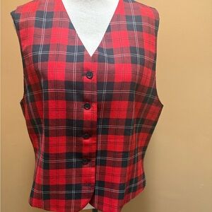 VTG Pendleton Virgin Wool Tartan red buffalo plaid women’s vest sz 16